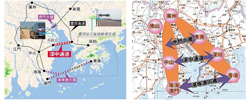 与深圳侧连接线对接,向西跨越珠江口,在中山市翠亨新区马鞍岛上岸